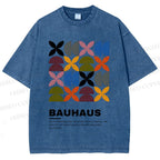 Unisex Bauhaus Colored Geometry Printed Washed Tee
