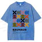 Unisex Bauhaus Colored Geometry Printed Washed Tee