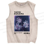 Unisex Yayoi Kusama Flowers Printed Washed Tank Top