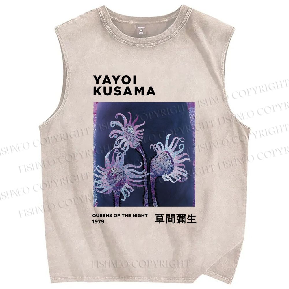 Unisex Yayoi Kusama Flowers Printed Washed Tank Top