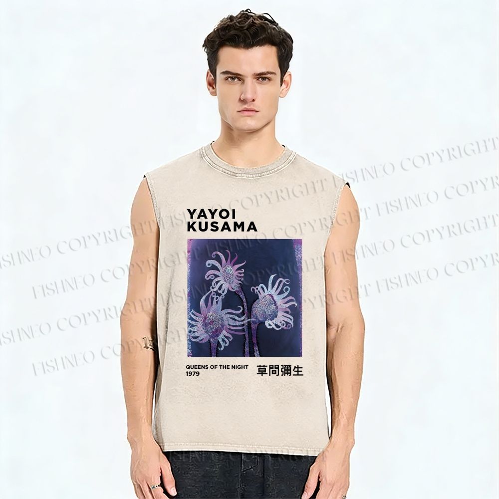 Unisex Yayoi Kusama Flowers Printed Washed Tank Top