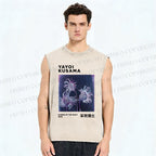 Unisex Yayoi Kusama Flowers Printed Washed Tank Top