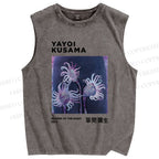 Unisex Yayoi Kusama Flowers Printed Washed Tank Top