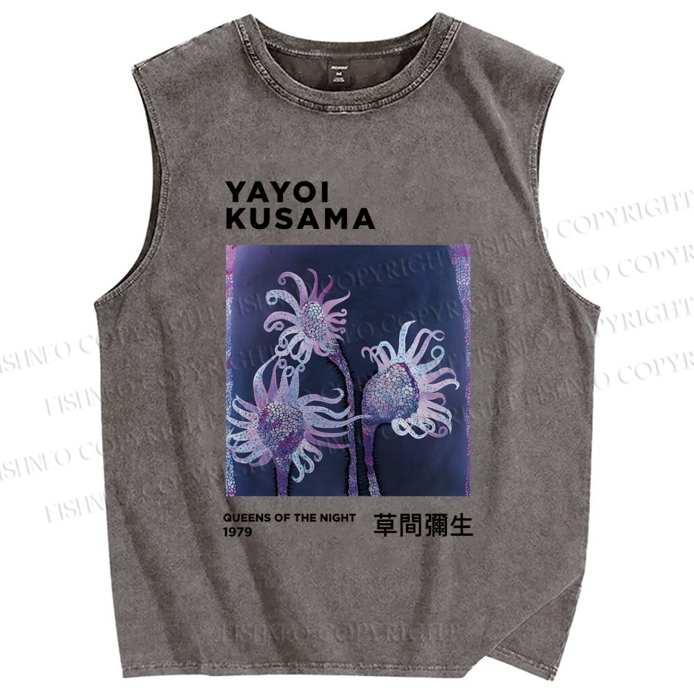 Unisex Yayoi Kusama Flowers Printed Washed Tank Top