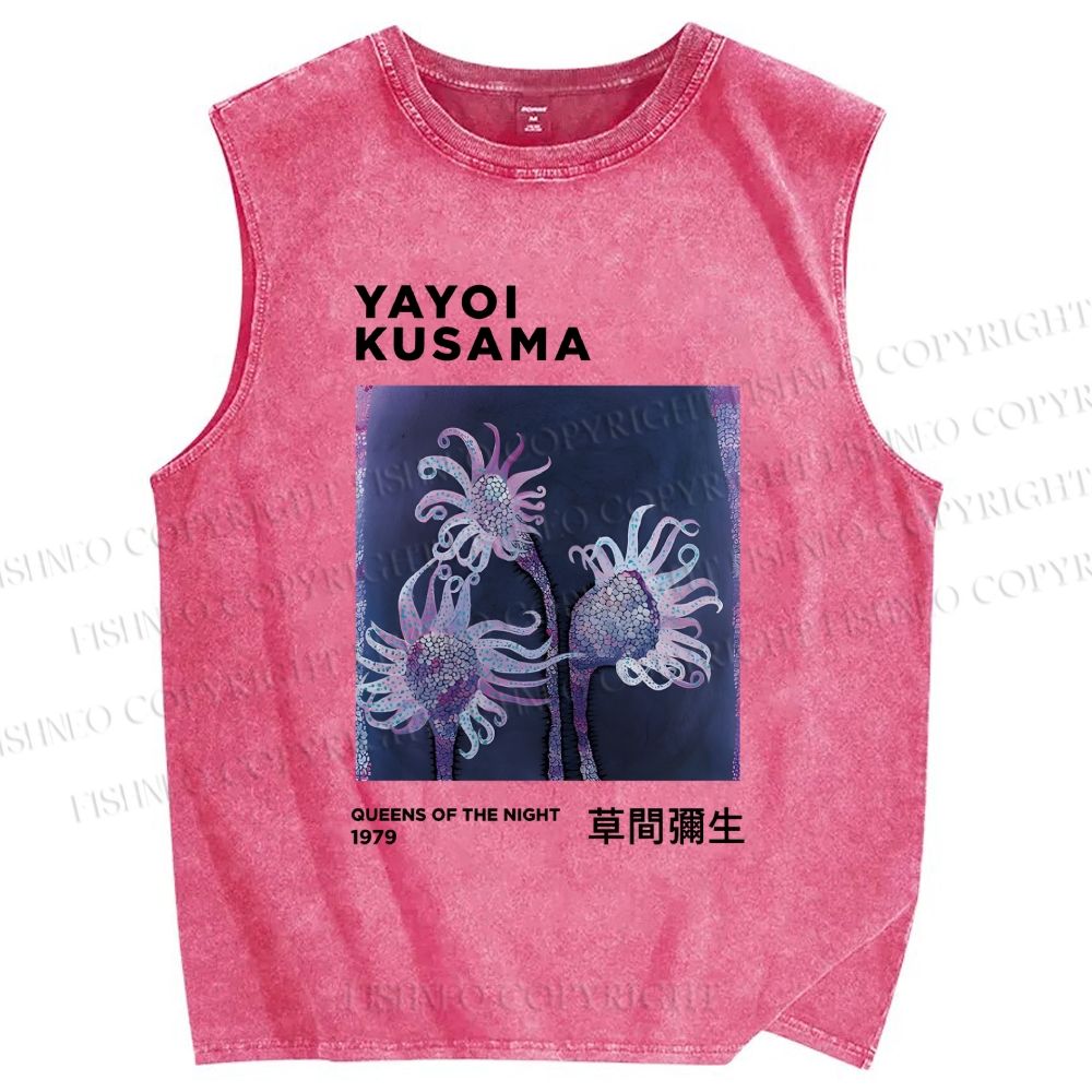 Unisex Yayoi Kusama Flowers Printed Washed Tank Top