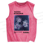 Unisex Yayoi Kusama Flowers Printed Washed Tank Top