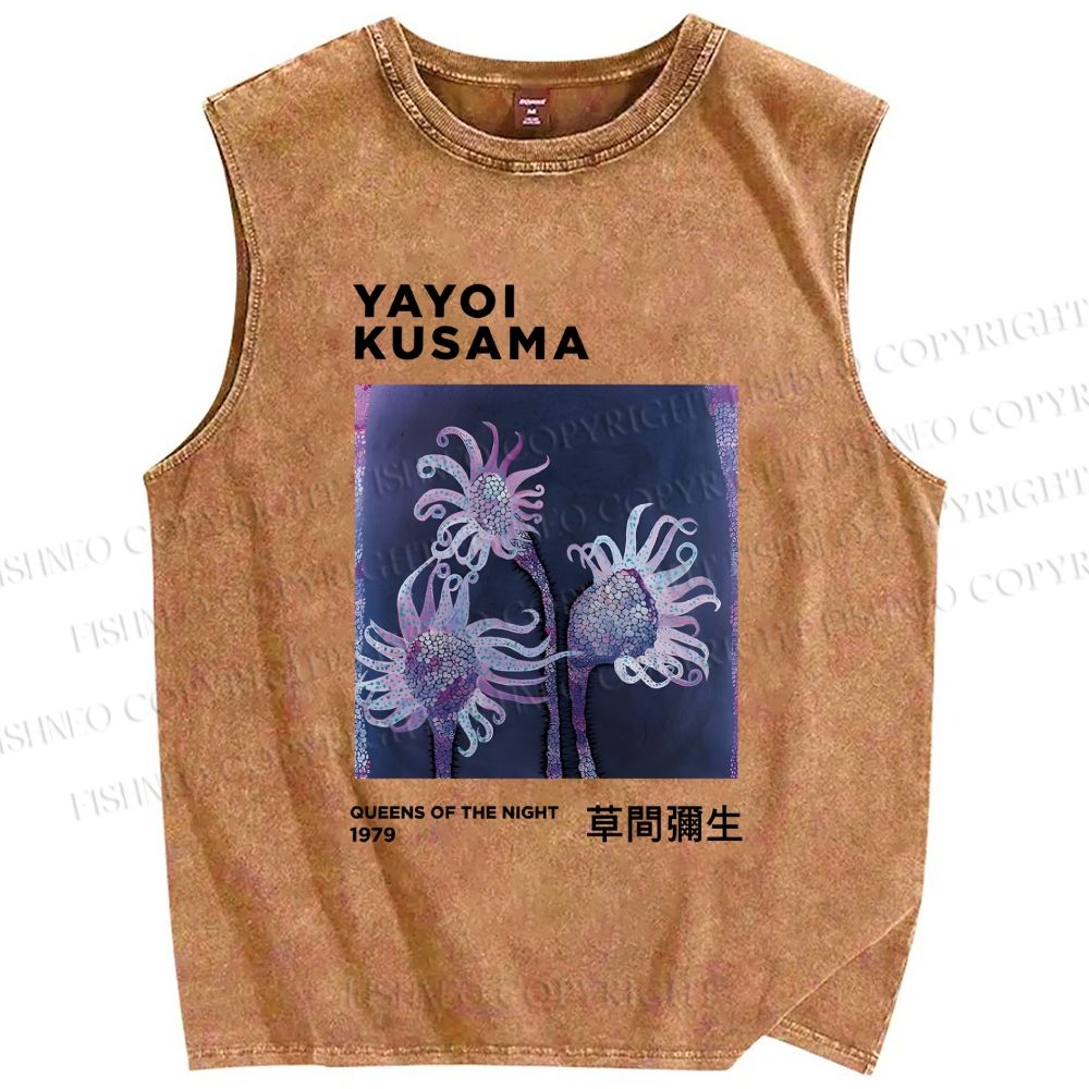 Unisex Yayoi Kusama Flowers Printed Washed Tank Top