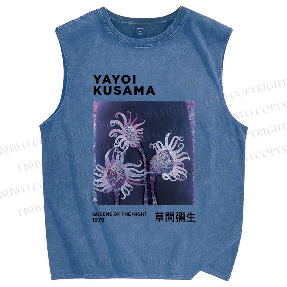 Unisex Yayoi Kusama Flowers Printed Washed Tank Top