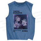 Unisex Yayoi Kusama Flowers Printed Washed Tank Top