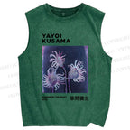 Unisex Yayoi Kusama Flowers Printed Washed Tank Top