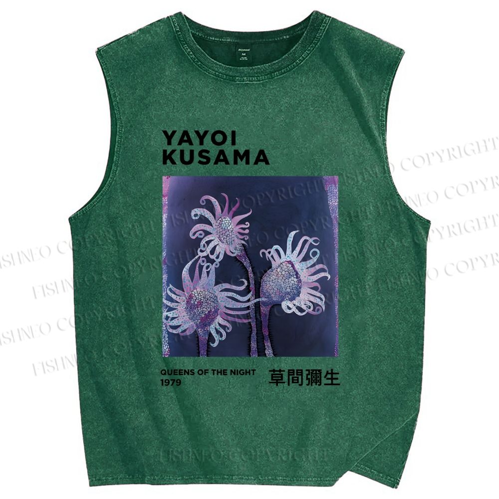 Unisex Yayoi Kusama Flowers Printed Washed Tank Top