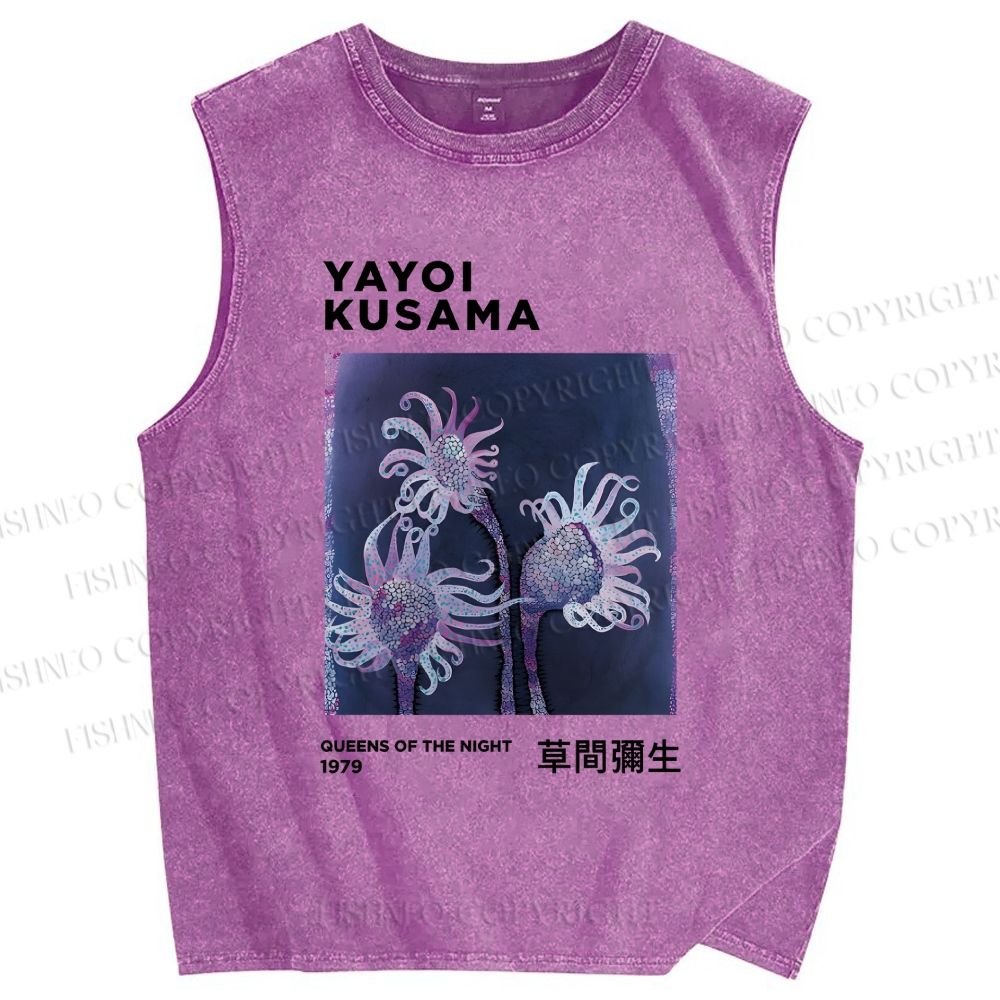 Unisex Yayoi Kusama Flowers Printed Washed Tank Top
