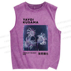 Unisex Yayoi Kusama Flowers Printed Washed Tank Top