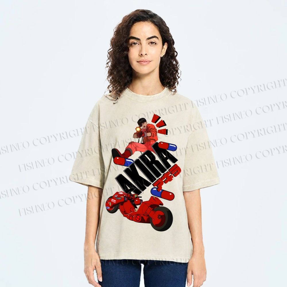 Unisex Akira Printed Washed Tee
