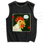 Unisex Hospitable Rooster Printed Washed Tank Top