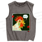 Unisex Hospitable Rooster Printed Washed Tank Top