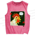 Unisex Hospitable Rooster Printed Washed Tank Top