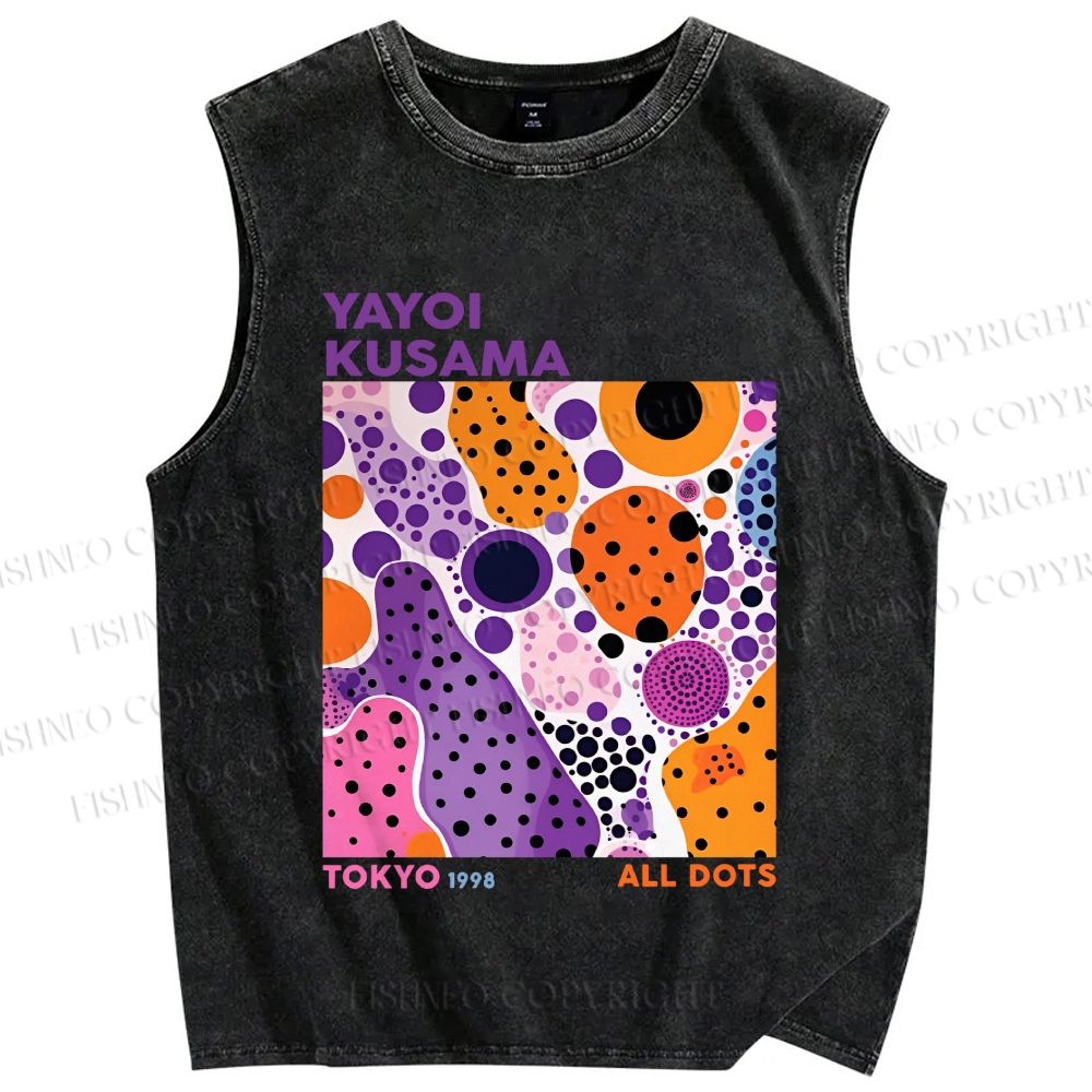 Unisex Yayoi Kusama Dots Graffiti Printed Washed Tank Top