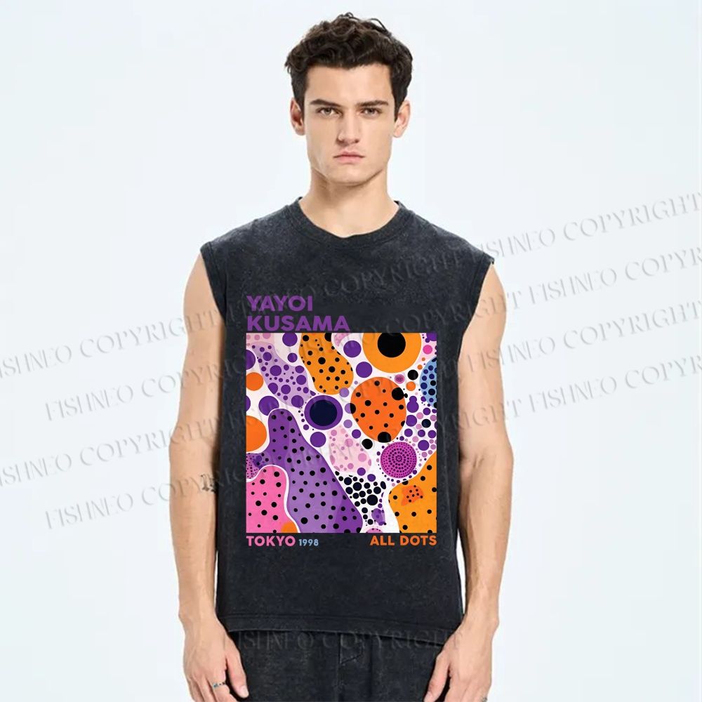 Unisex Yayoi Kusama Dots Graffiti Printed Washed Tank Top