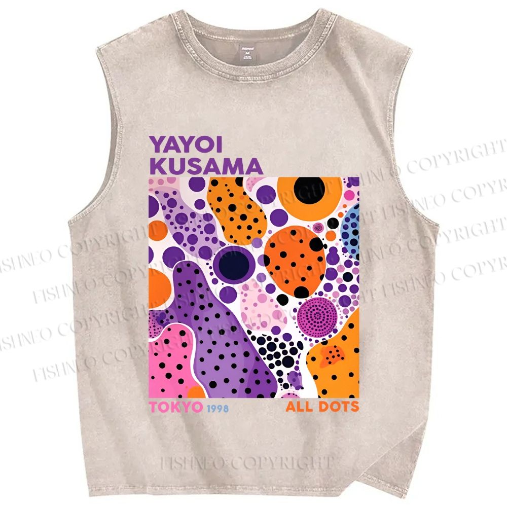 Unisex Yayoi Kusama Dots Graffiti Printed Washed Tank Top