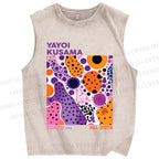 Unisex Yayoi Kusama Dots Graffiti Printed Washed Tank Top