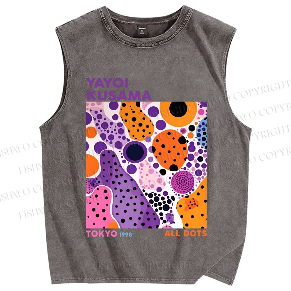 Unisex Yayoi Kusama Dots Graffiti Printed Washed Tank Top