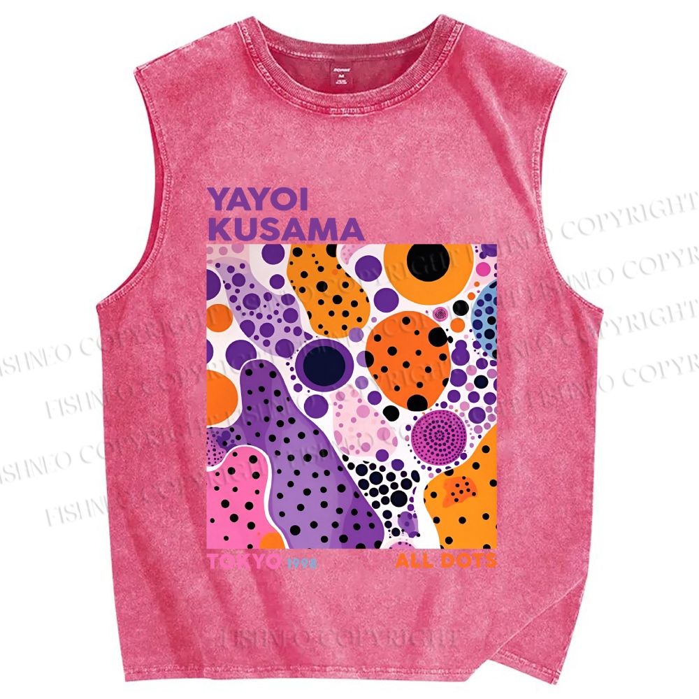Unisex Yayoi Kusama Dots Graffiti Printed Washed Tank Top