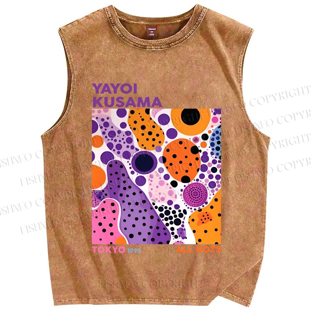 Unisex Yayoi Kusama Dots Graffiti Printed Washed Tank Top