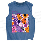 Unisex Yayoi Kusama Dots Graffiti Printed Washed Tank Top