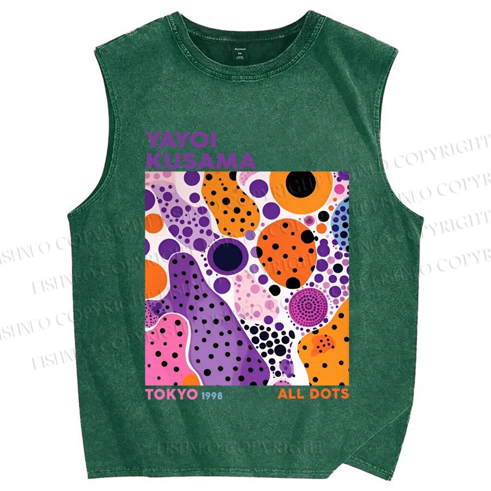 Unisex Yayoi Kusama Dots Graffiti Printed Washed Tank Top