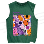 Unisex Yayoi Kusama Dots Graffiti Printed Washed Tank Top