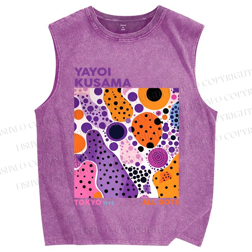 Unisex Yayoi Kusama Dots Graffiti Printed Washed Tank Top