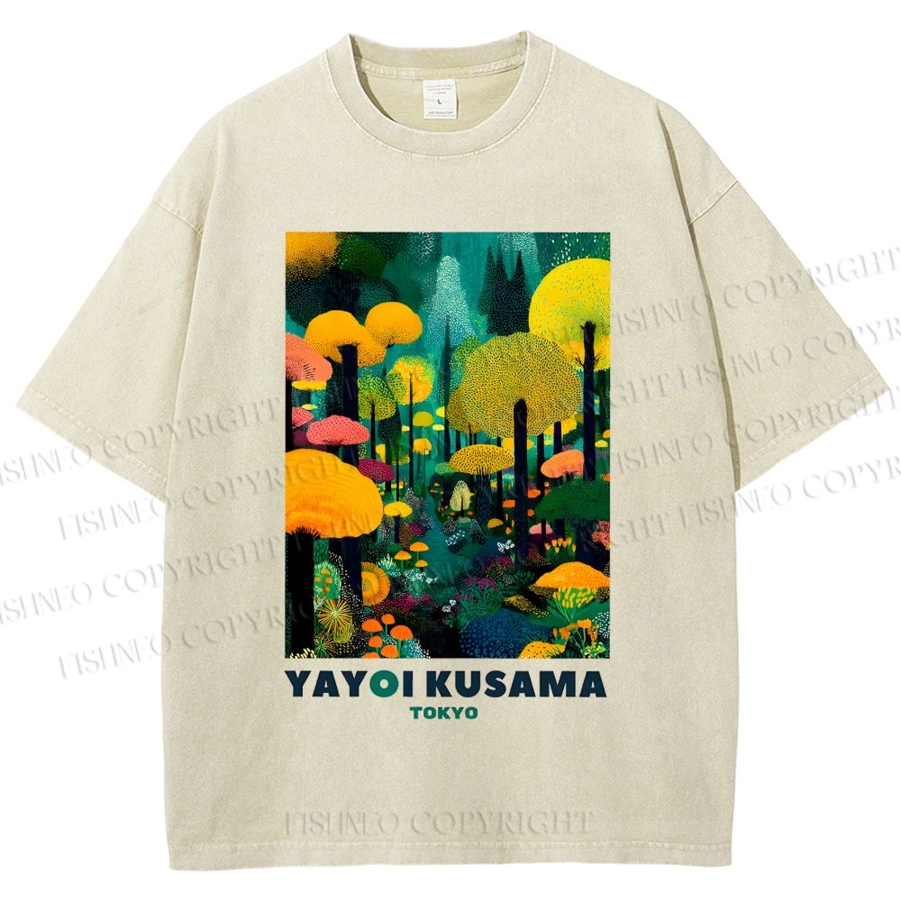 Unisex Yayoi Kusama Art Tree Printed Washed Tee