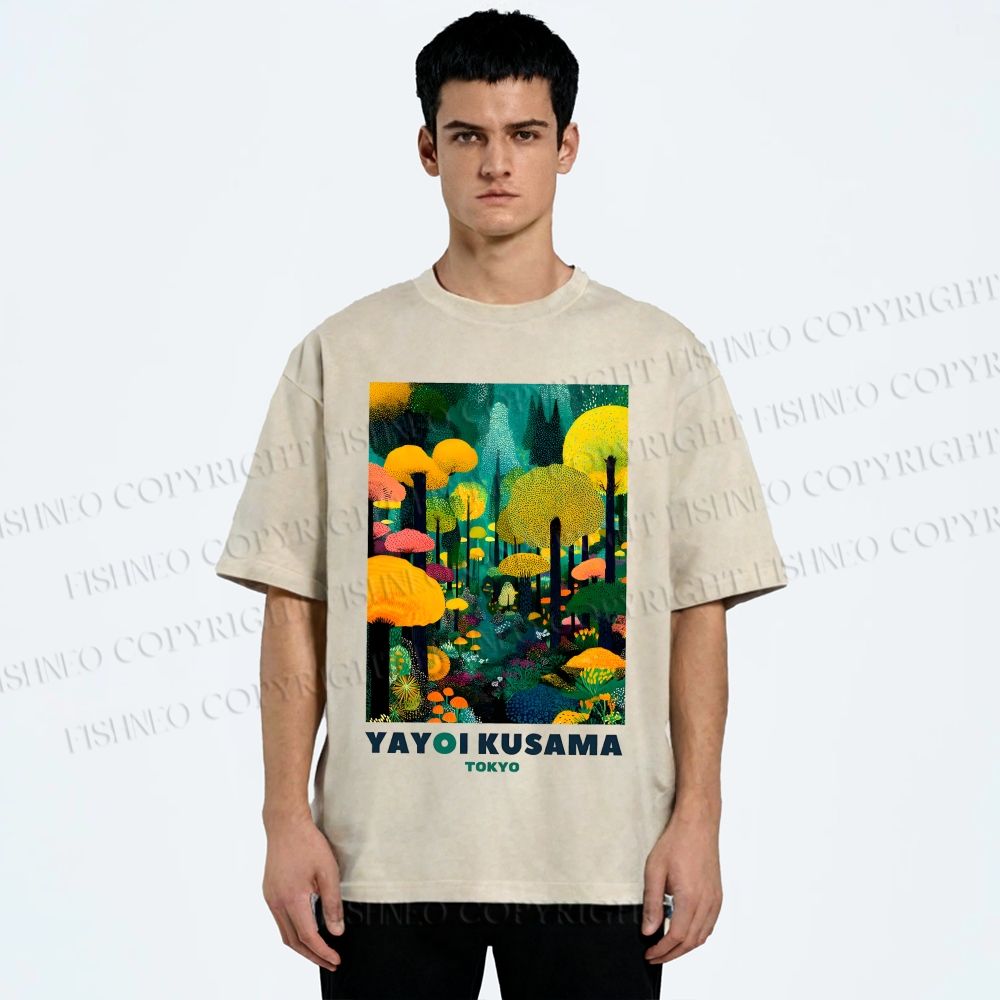 Unisex Yayoi Kusama Art Tree Printed Washed Tee