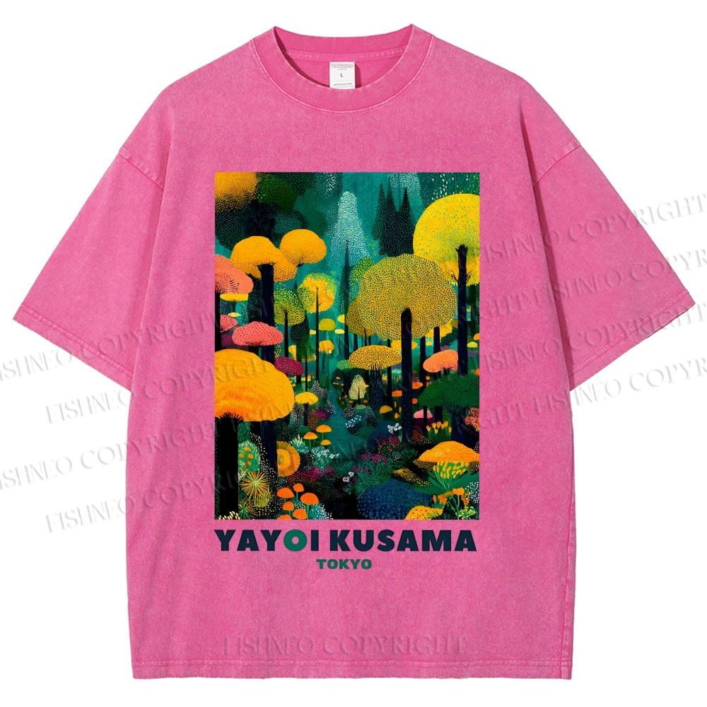 Unisex Yayoi Kusama Art Tree Printed Washed Tee