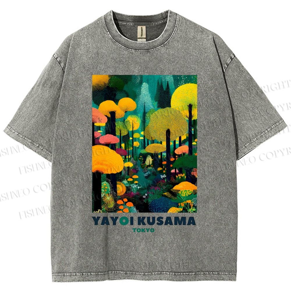 Unisex Yayoi Kusama Art Tree Printed Washed Tee