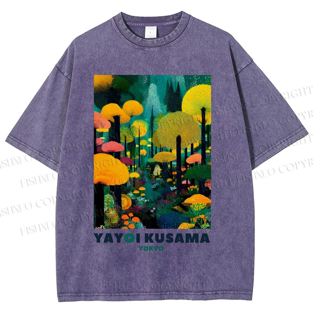 Unisex Yayoi Kusama Art Tree Printed Washed Tee