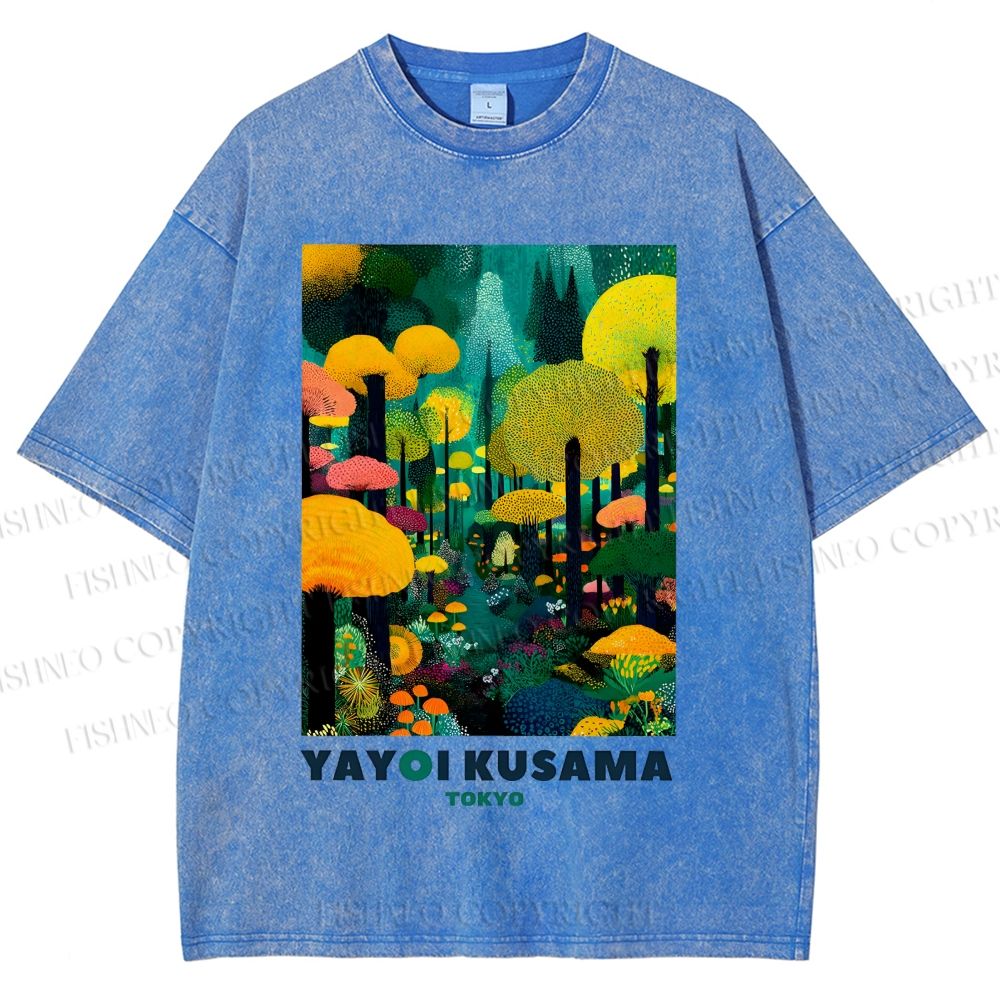 Unisex Yayoi Kusama Art Tree Printed Washed Tee