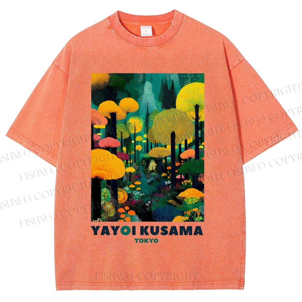 Unisex Yayoi Kusama Art Tree Printed Washed Tee