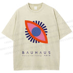 Unisex Bauhaus Geometric Eyes Printed Washed Tee