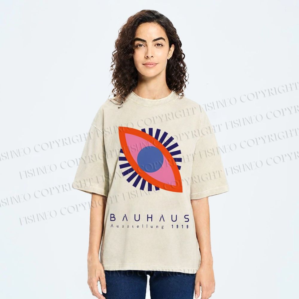 Unisex Bauhaus Geometric Eyes Printed Washed Tee