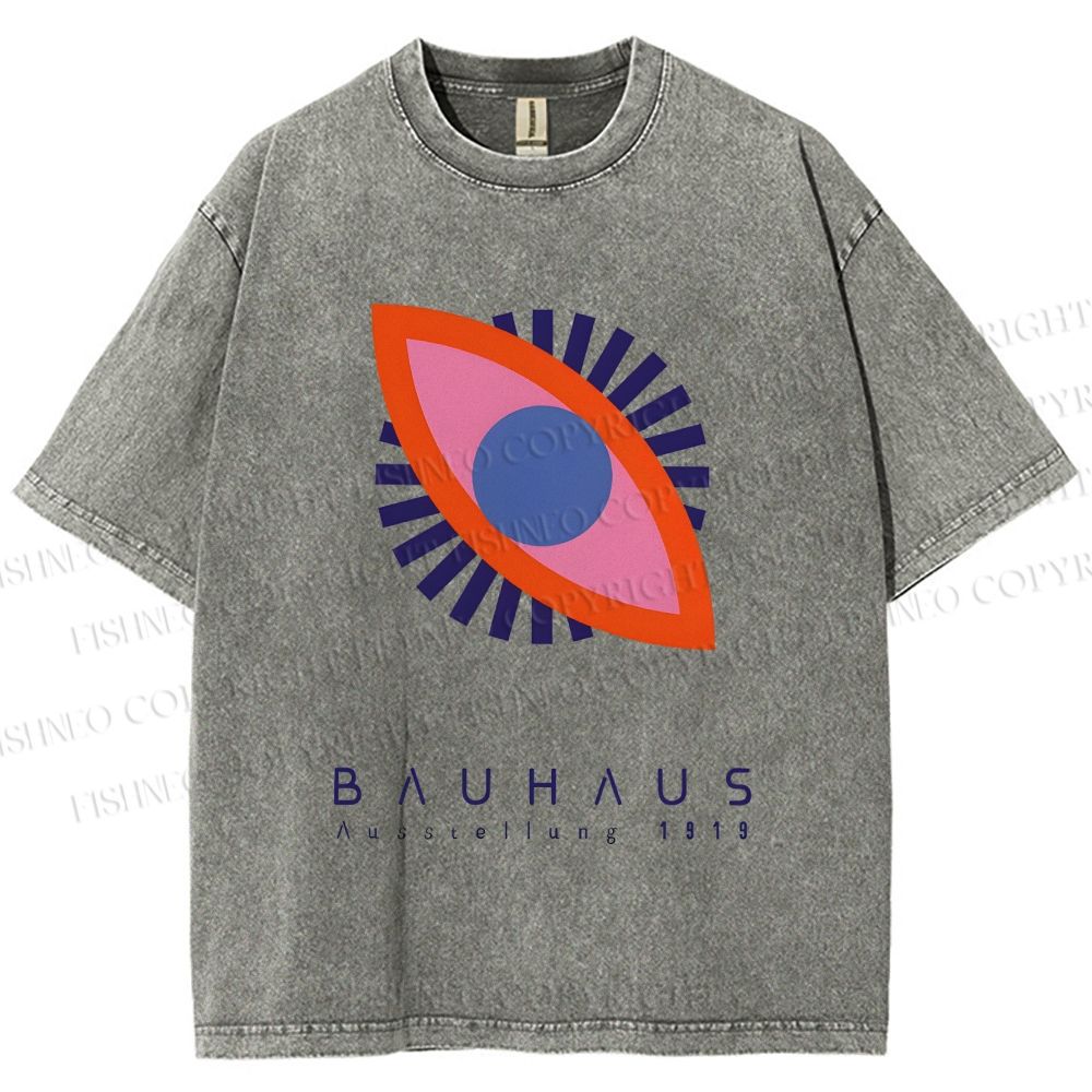 Unisex Bauhaus Geometric Eyes Printed Washed Tee