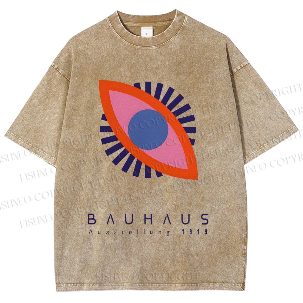 Unisex Bauhaus Geometric Eyes Printed Washed Tee