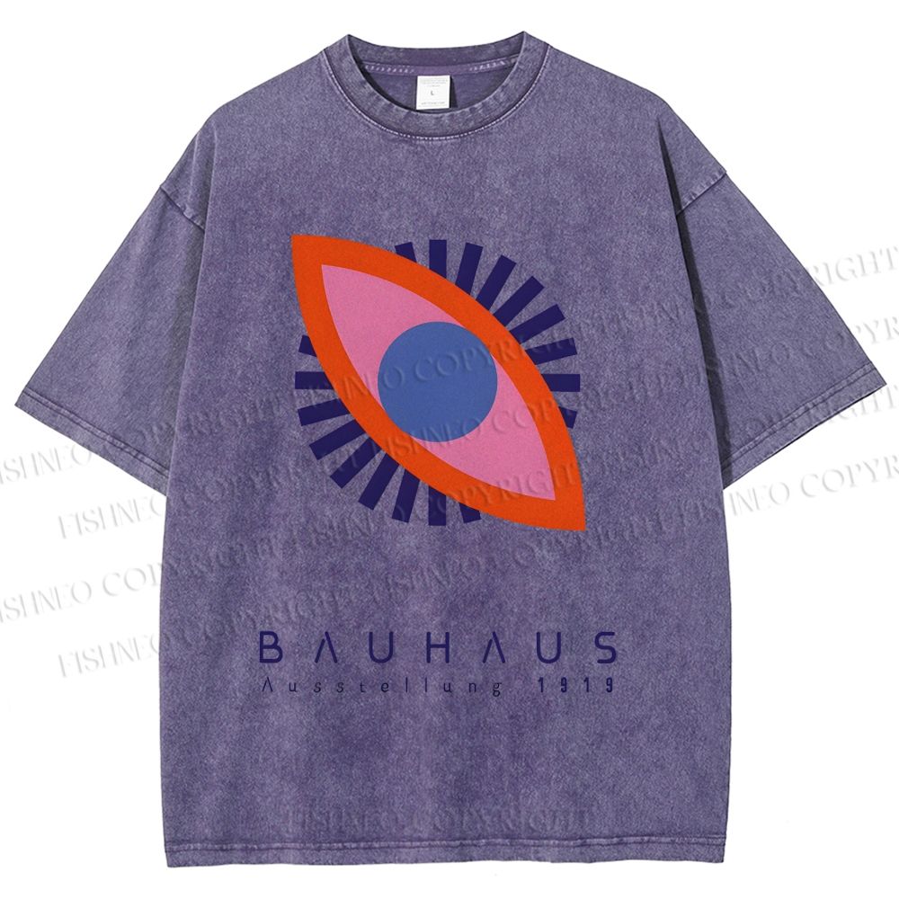 Unisex Bauhaus Geometric Eyes Printed Washed Tee