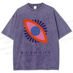 Unisex Bauhaus Geometric Eyes Printed Washed Tee