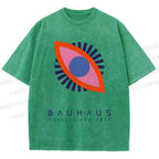Unisex Bauhaus Geometric Eyes Printed Washed Tee