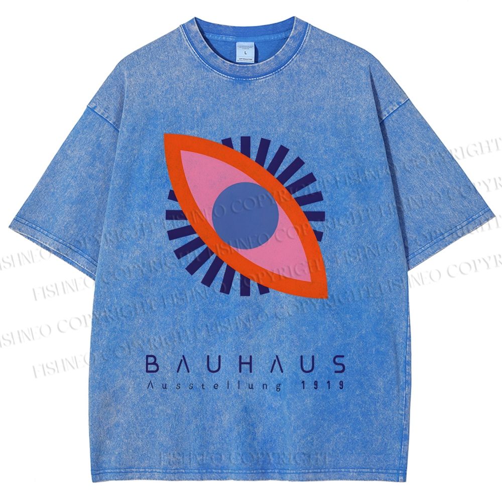 Unisex Bauhaus Geometric Eyes Printed Washed Tee