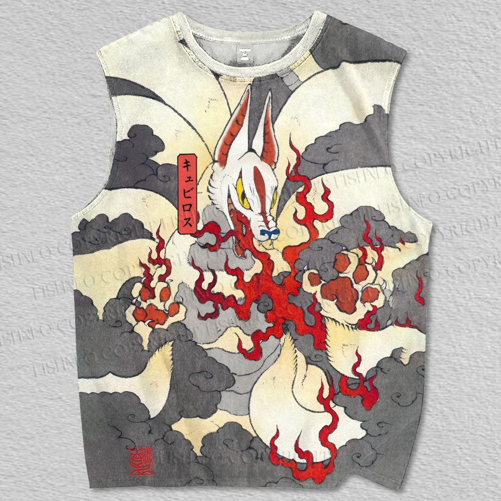 Unisex Vintage Japanese Fox  Printed Tank Top
