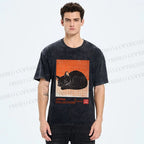 Unisex Japan Cat Printed Washed Tee