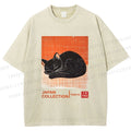 Unisex Japan Cat Printed Washed Tee